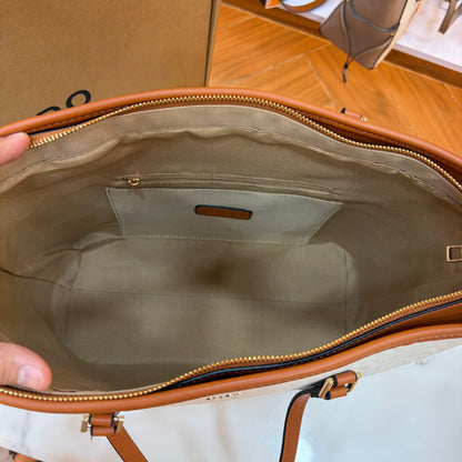 Ald Large Tote Bag - White Tan Colour
