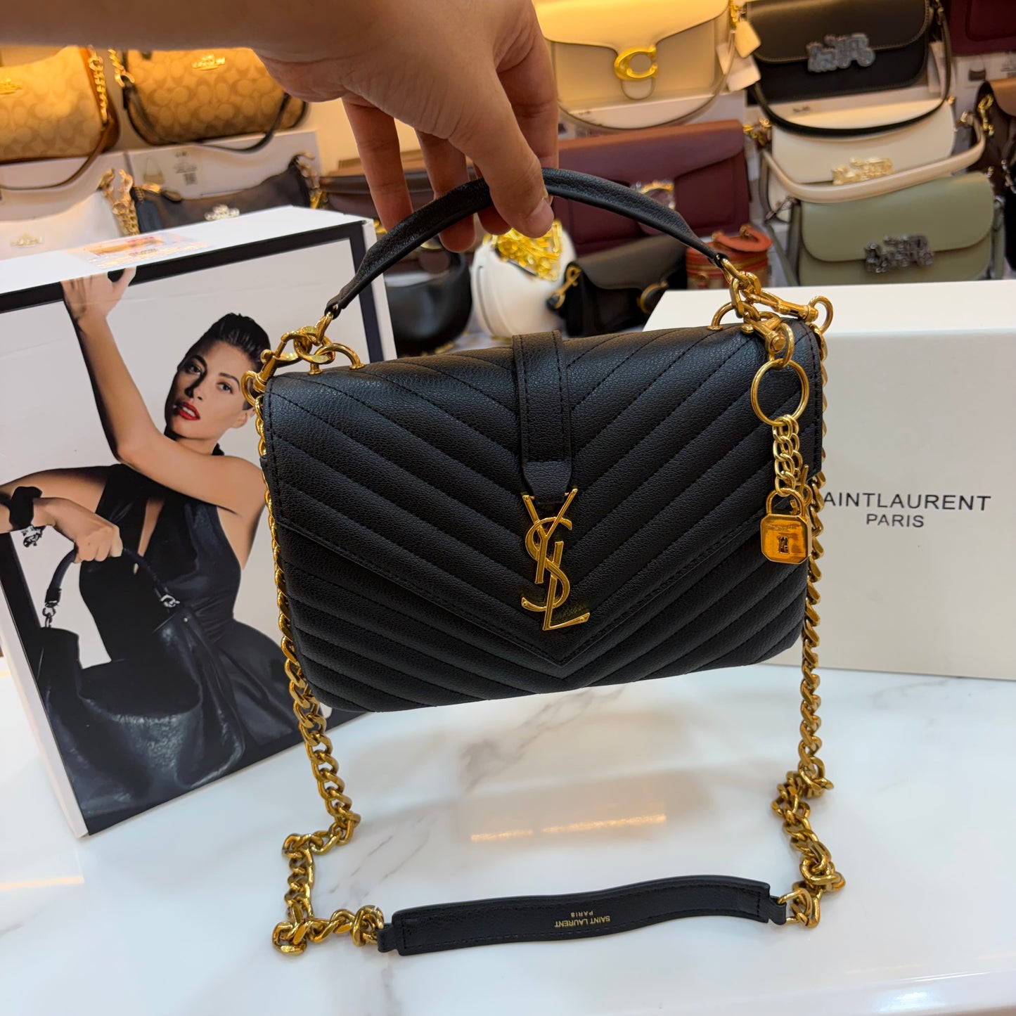 YSL Black Monogram College Leather Satchel