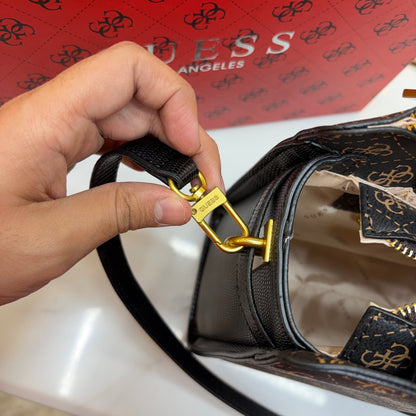 Guess Ginevra Elite Satchel - Dark Monogram Print