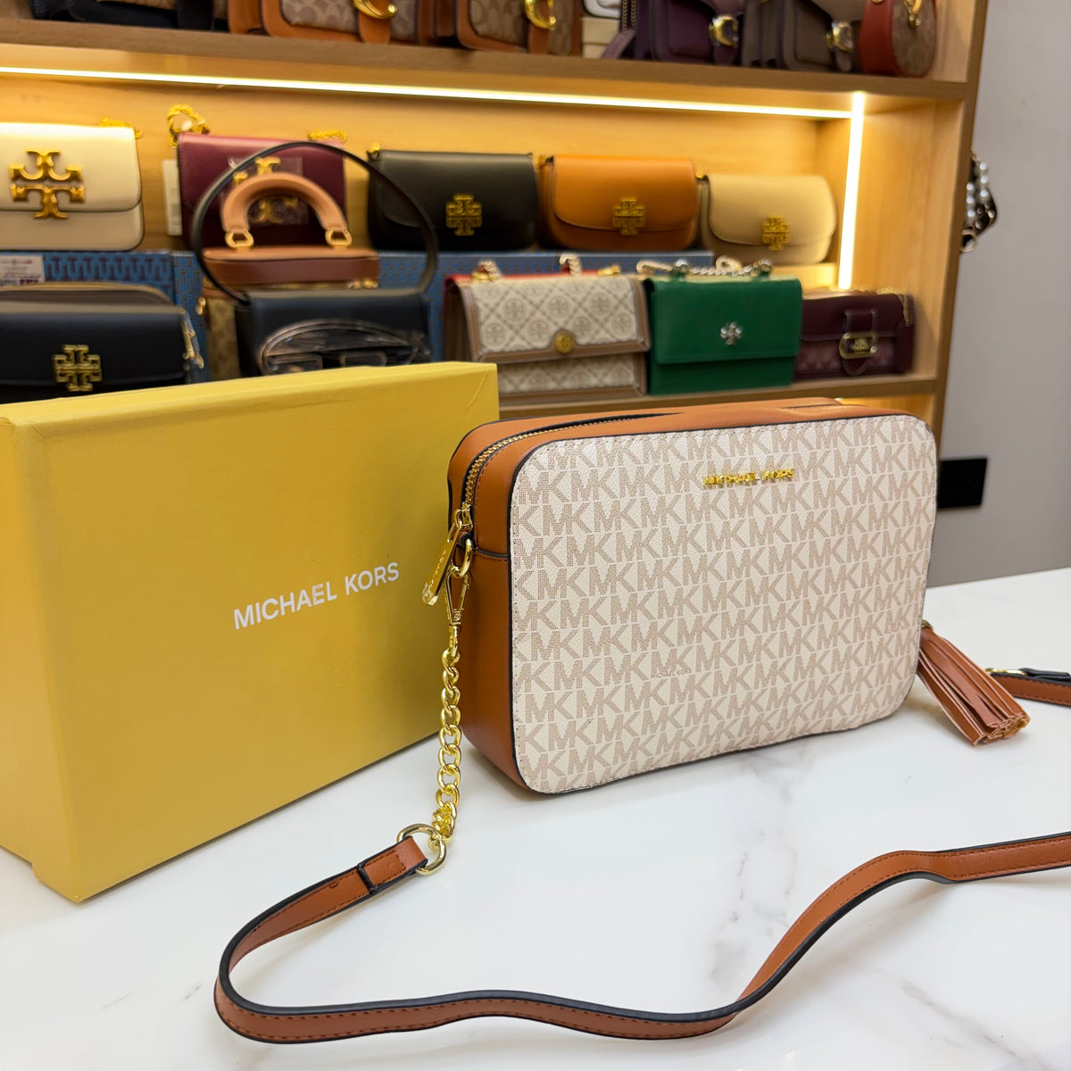MK White Jet Set Large Crossbody Bag