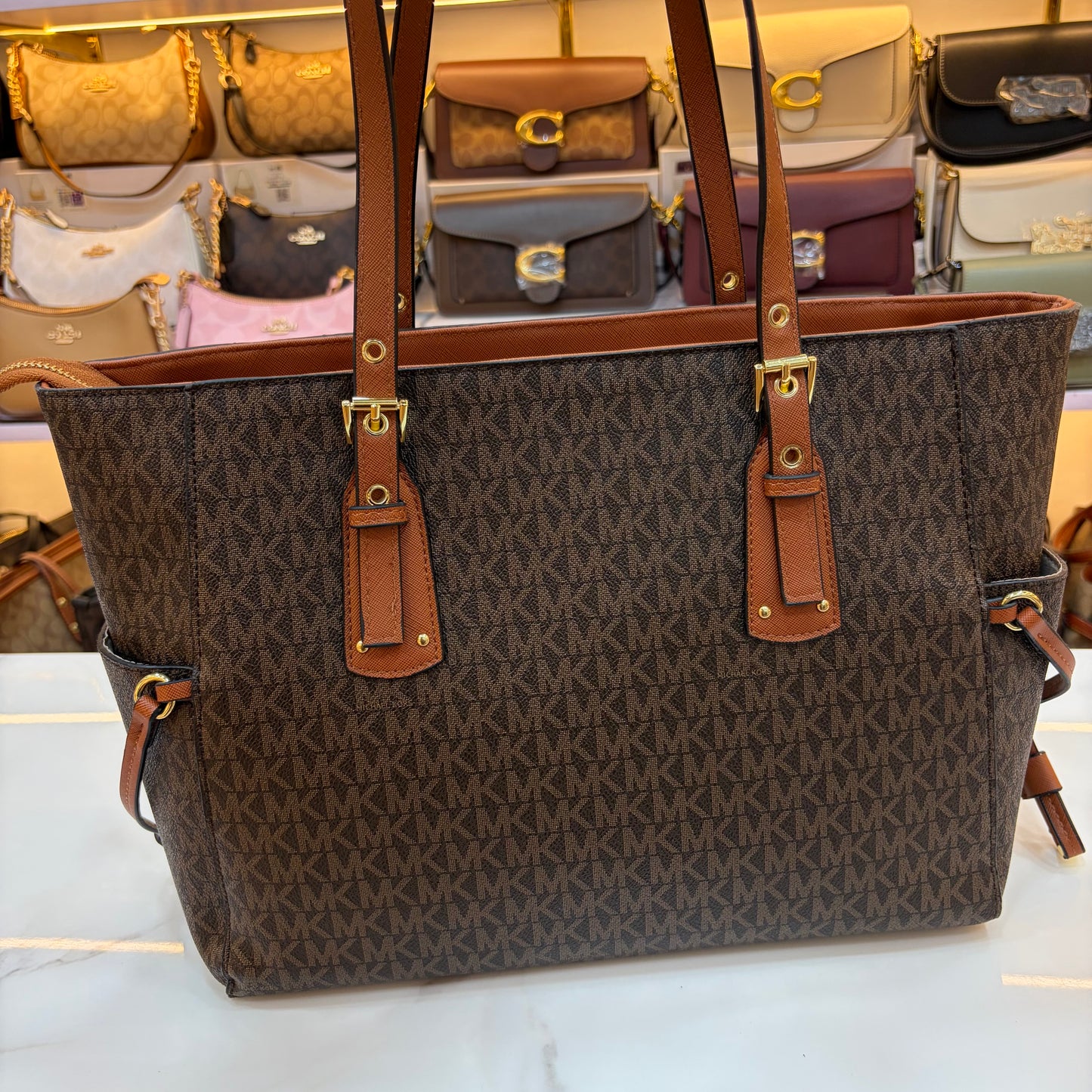 MK Voyager Large Tote Bag - Dark Brown & Tan