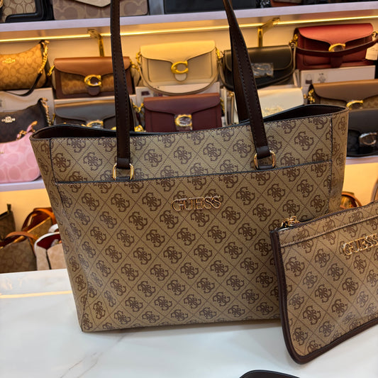 GUS Monogram Tote Bag - Beige & Coffee