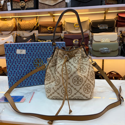 TB T Monogram Jacquard Bucket Bag - Cream Monogram Pattern