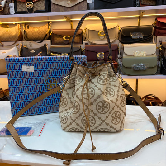 TB T Monogram Jacquard Bucket Bag - Cream Monogram Pattern