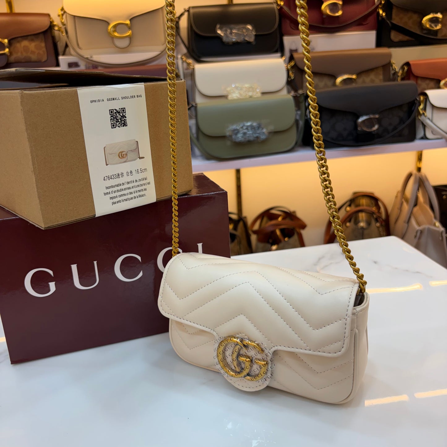 GG Marmont Mini Sling Bag - White (Ultra Premium Double Box)