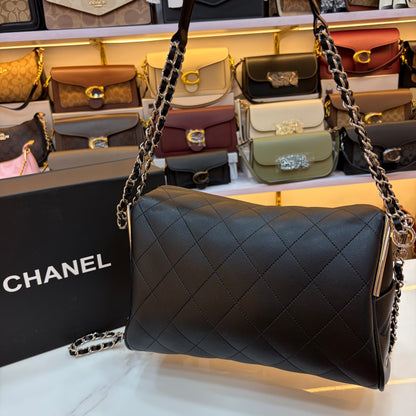 CHNL Matelasse Quilted Leather Shoulder Bag - Black