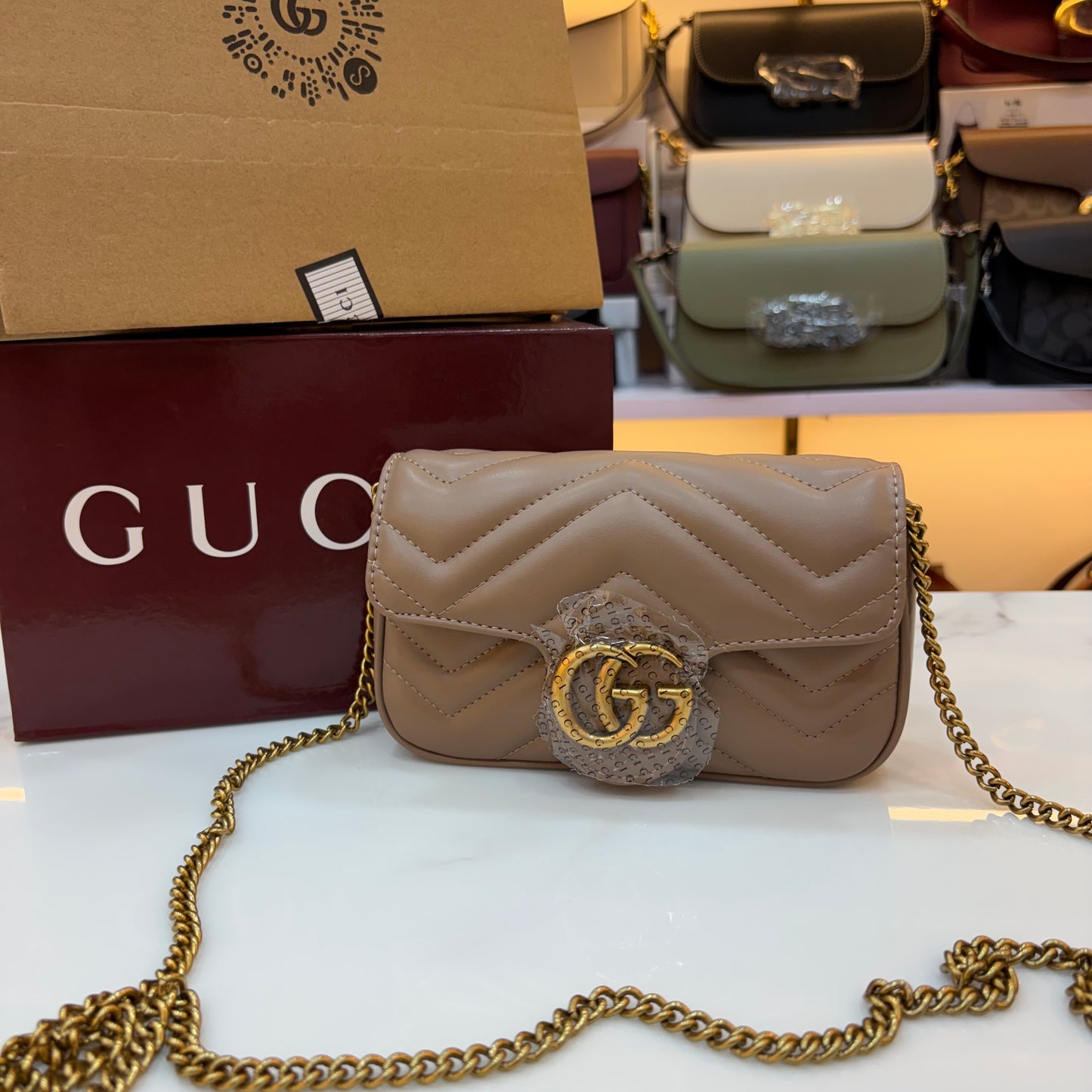 GG Marmont Mini Sling Bag - Beige (Ultra Premium Double Box)