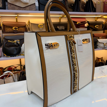 ALD Women Satchel Bag with Square Shape - White & Beige