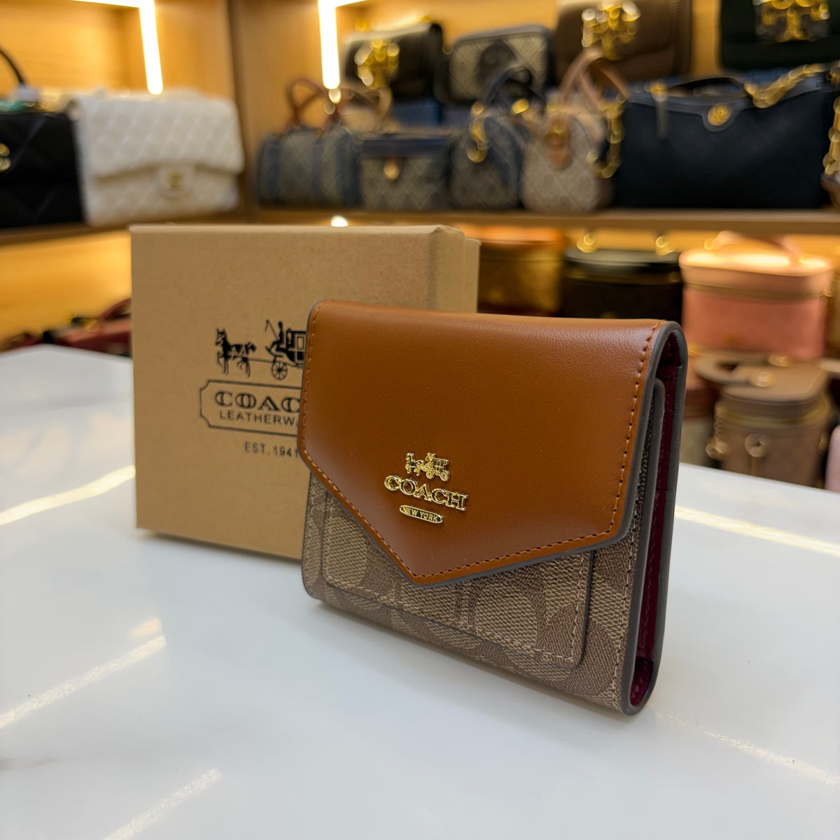 Coch Trifold Wallet - Signature Brown