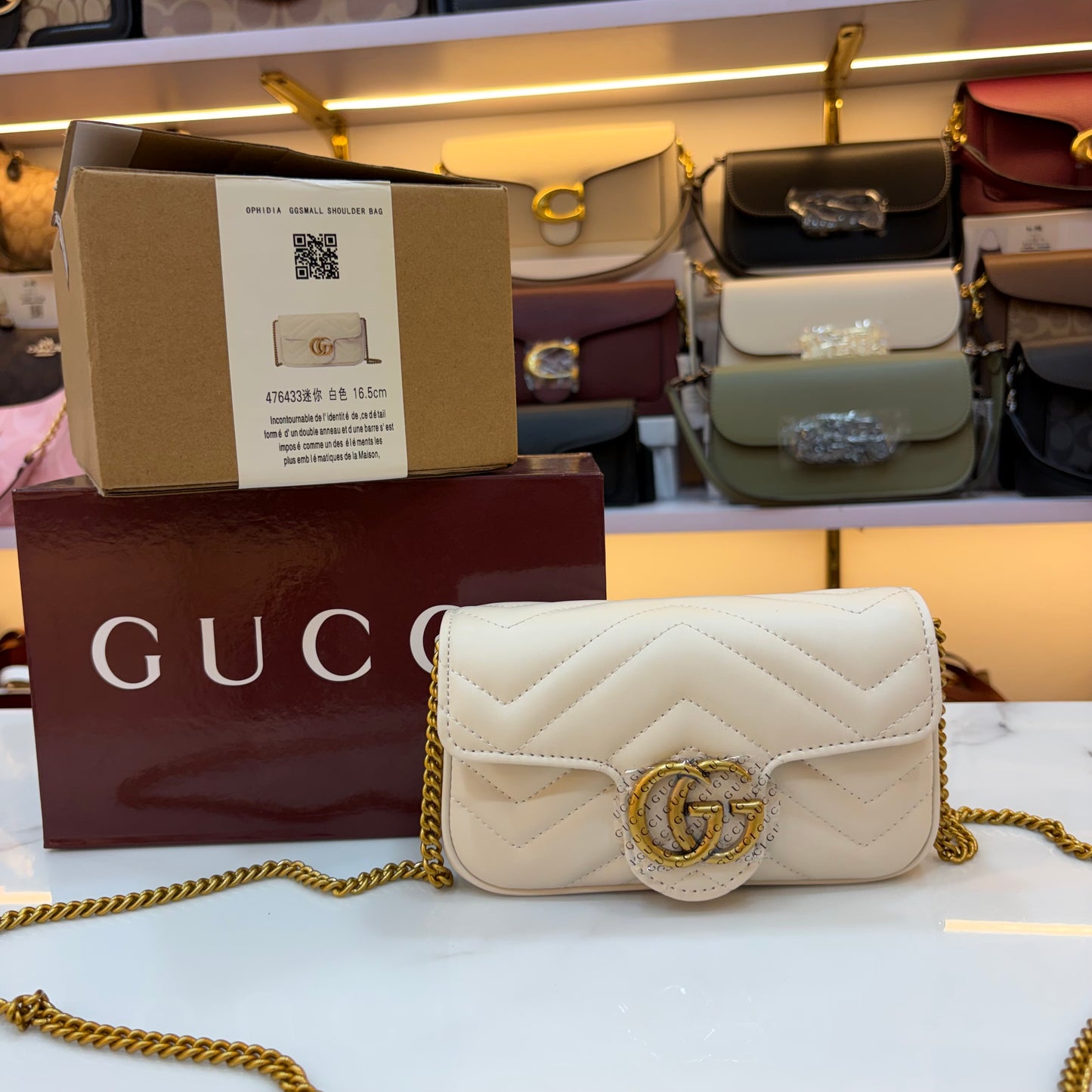 GG Marmont Mini Sling Bag - White (Ultra Premium Double Box)