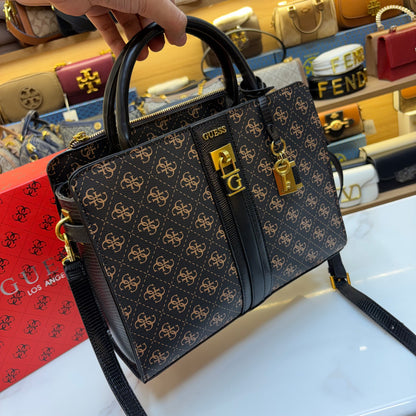 Guess Ginevra Elite Satchel - Dark Monogram Print
