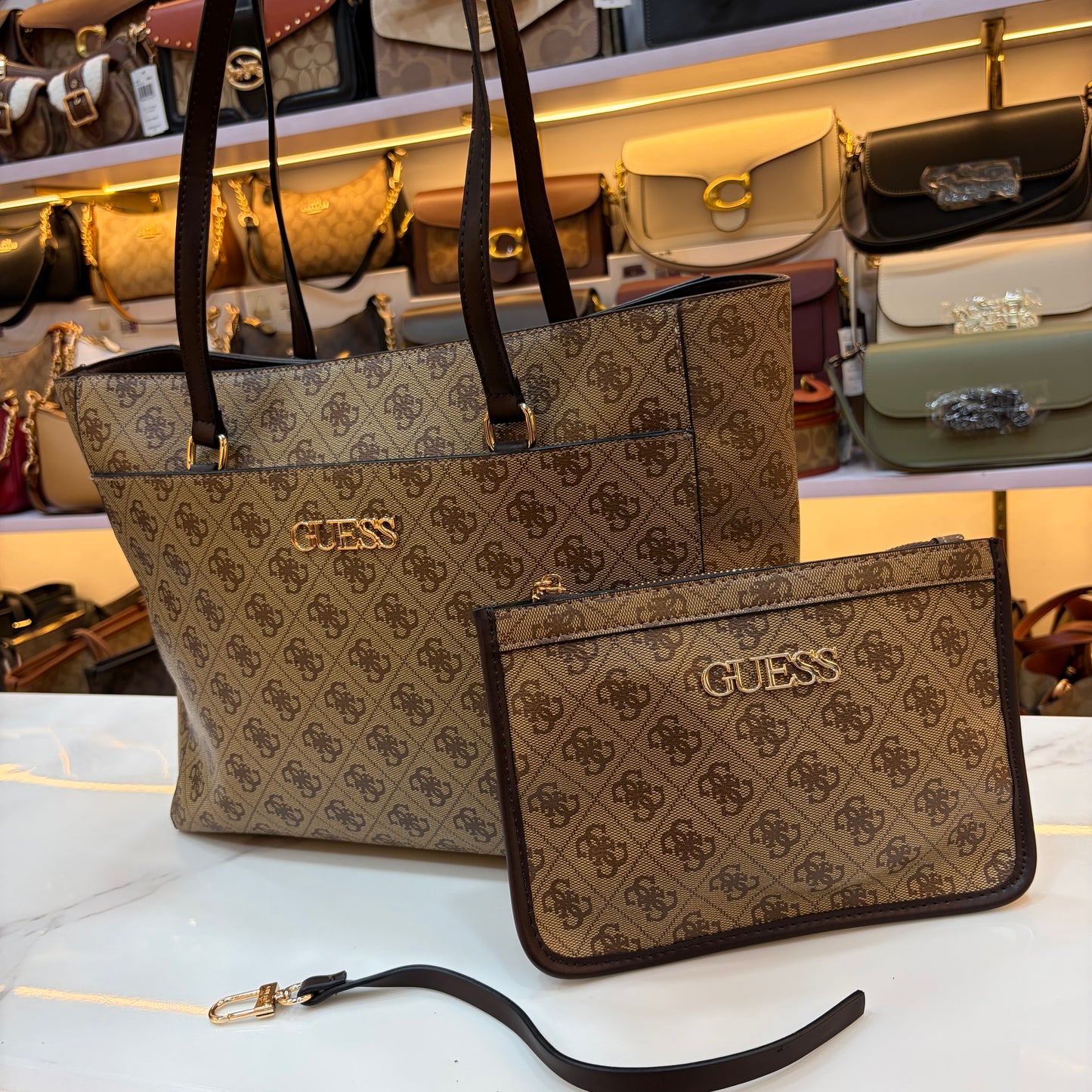 GUS Monogram Tote Bag - Beige & Coffee