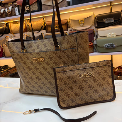 GUS Monogram Tote Bag - Beige & Coffee
