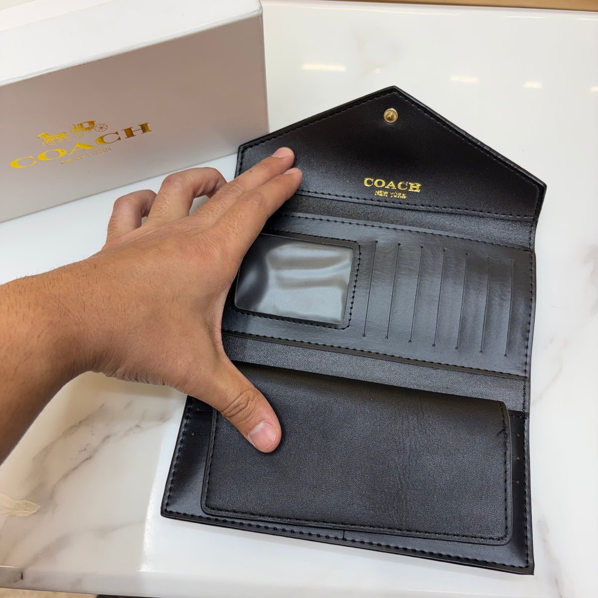 Coch Long Wallet - Signature Black & Apricot