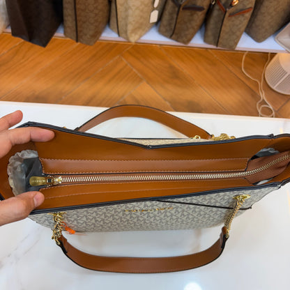 MK Jet Set Travel Tote Bag - Tan White