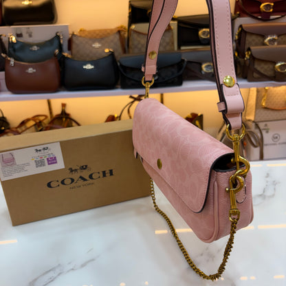 COCH Signature Canvas Brook Flap Chain Bag - Pink Colour