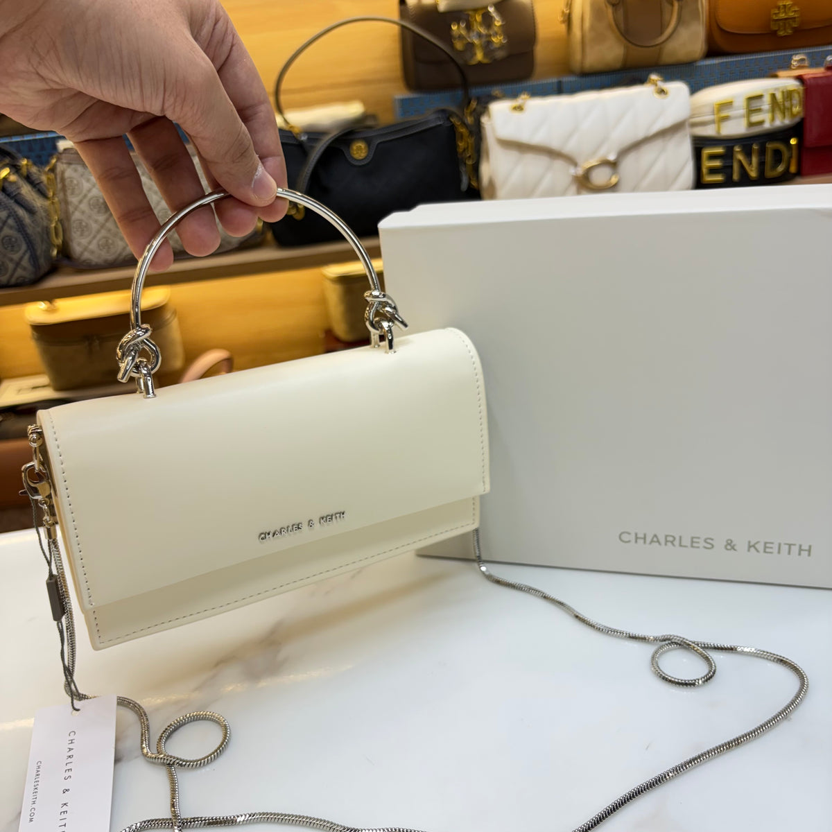 CNK Kristine Sculptural Handle Handbag - Cream