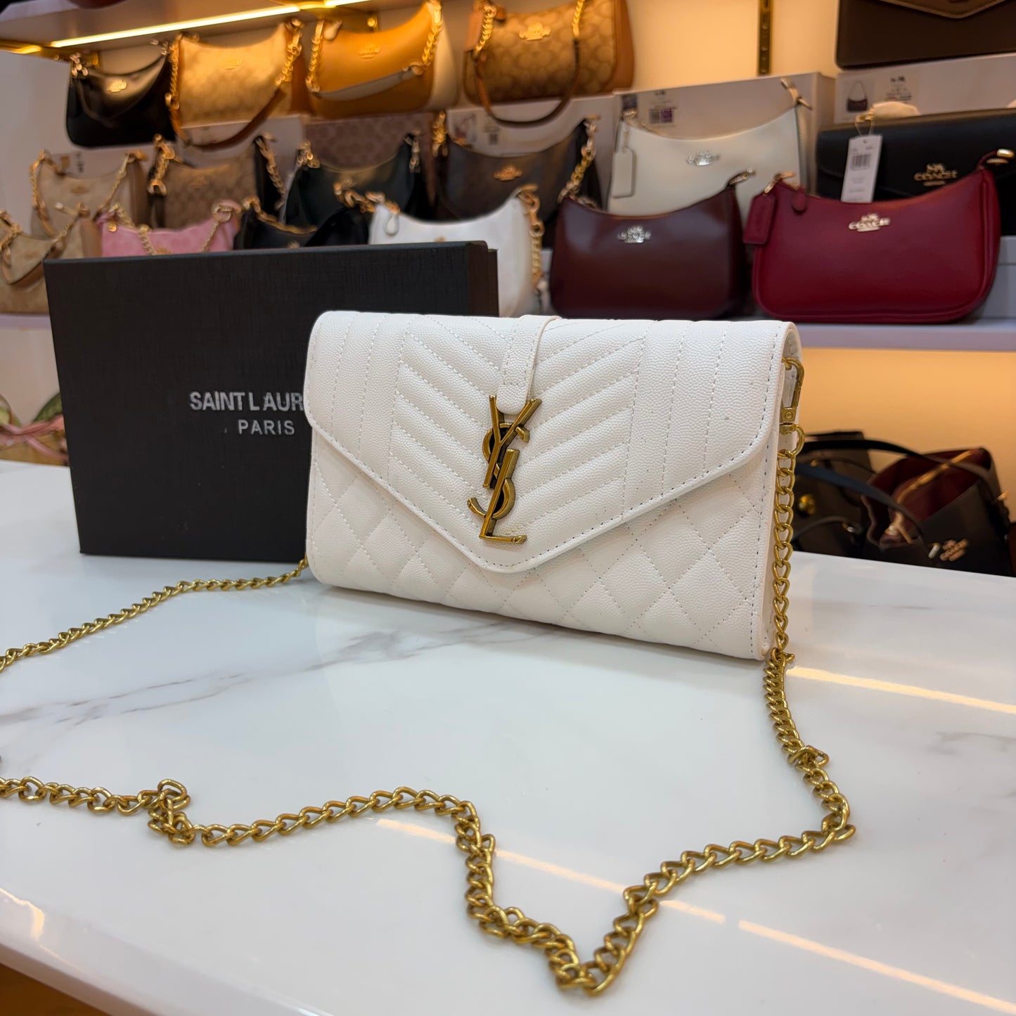 YSL Clutch Sling - White