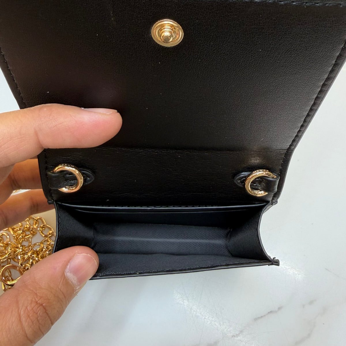 Coch Mini Wallet On A Chain In Signature Gold Walnut Black (Wristlet)