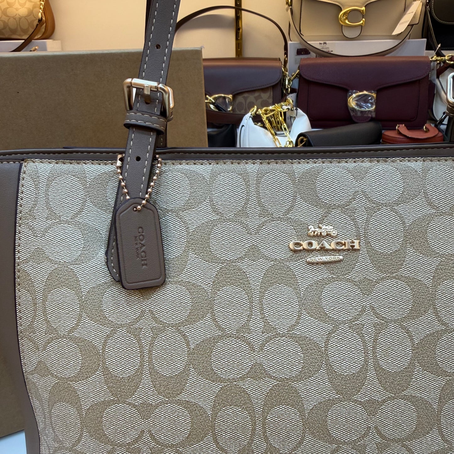 COCH Zip Top Tote Bag - Beige Coffee