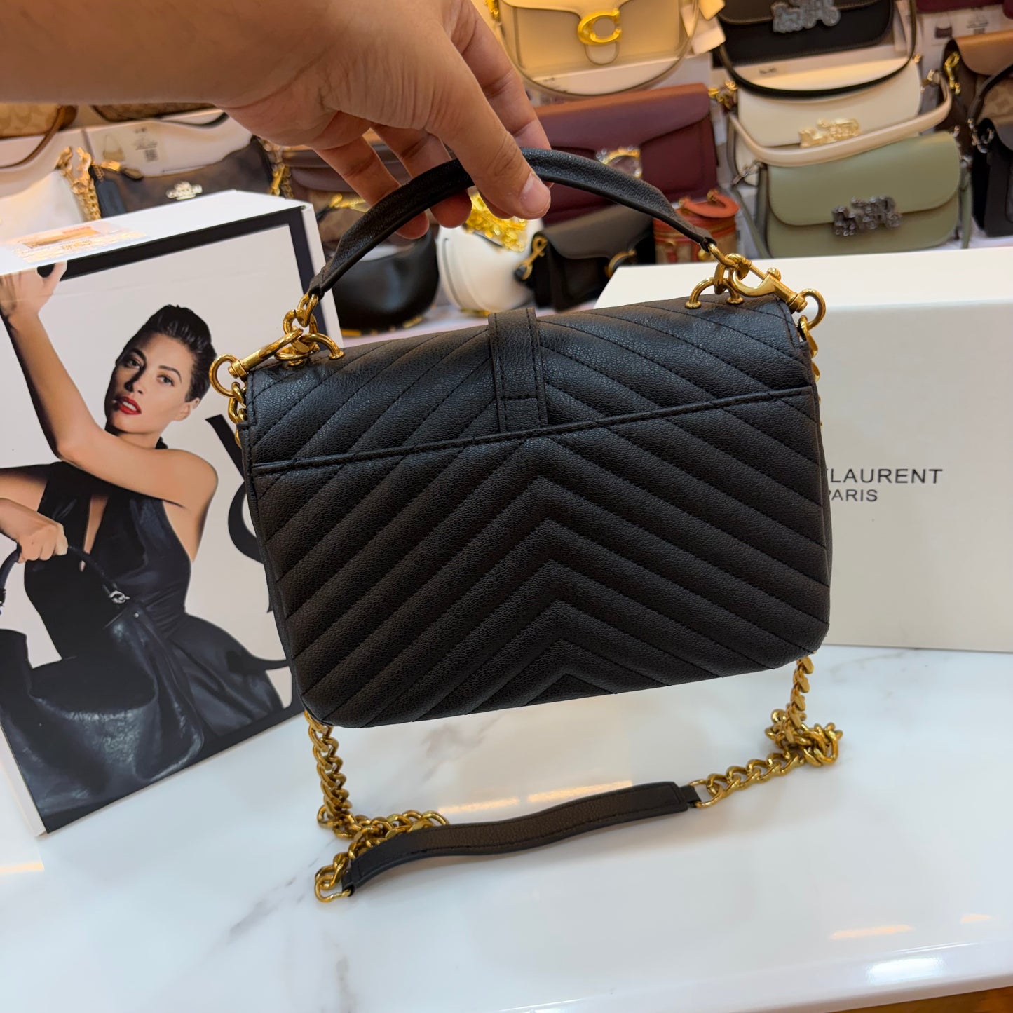 YSL Black Monogram College Leather Satchel