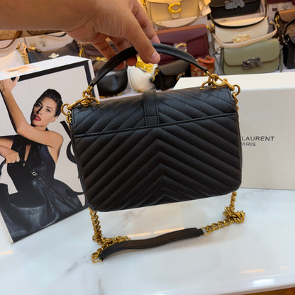 YSL Black Monogram College Leather Satchel