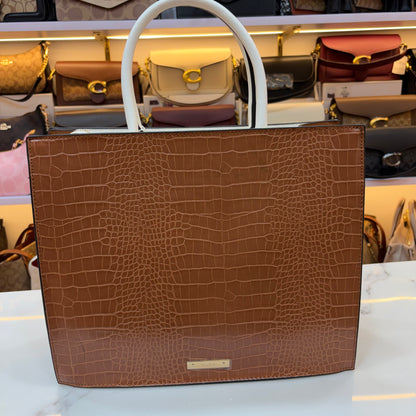 ALD Women Satchel Bag with Square Shape - Brown & White