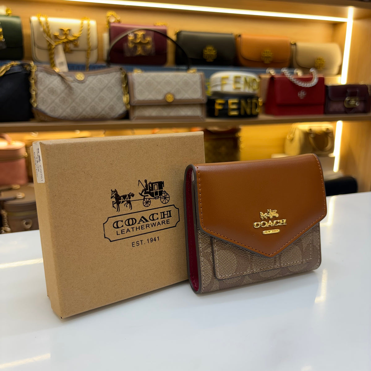 Coch Trifold Wallet - Signature Brown