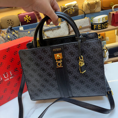 Guess Ginevra Elite Satchel - Black Monogram Print