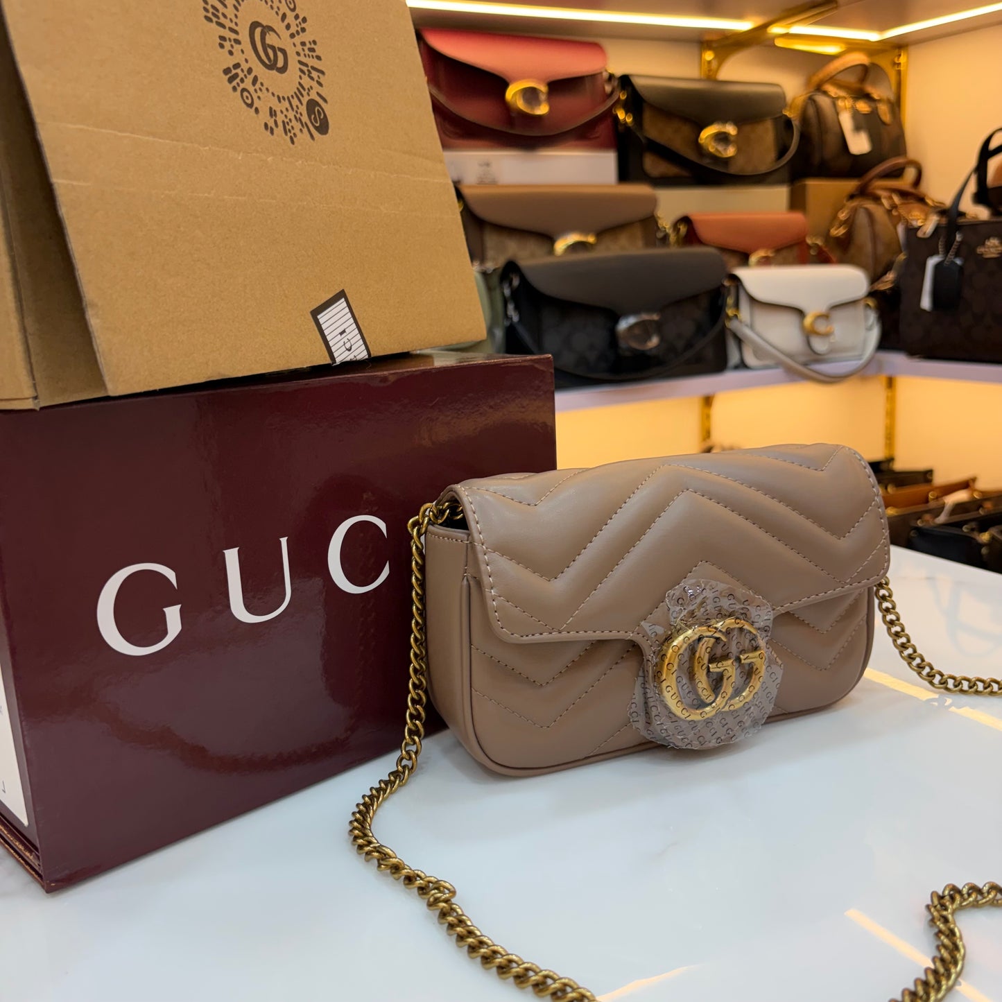 GG Marmont Mini Sling Bag - Beige (Ultra Premium Double Box)