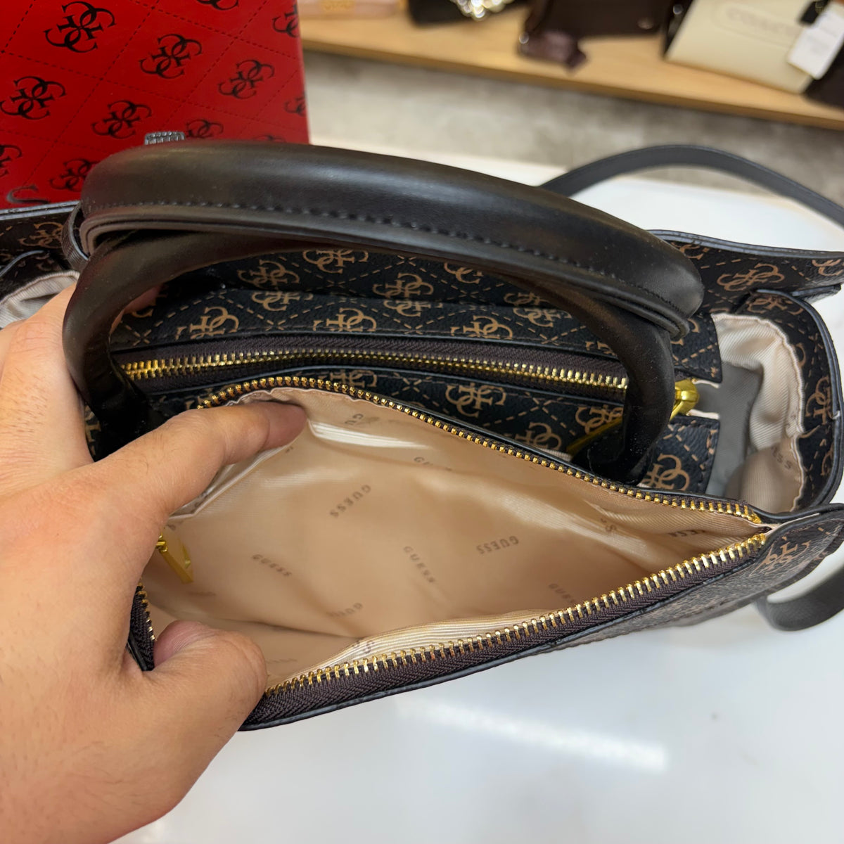 Guess Ginevra Elite Satchel - Dark Monogram Print