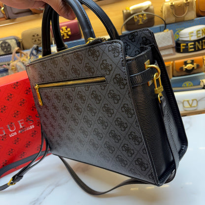 Guess Ginevra Elite Satchel - Black Monogram Print
