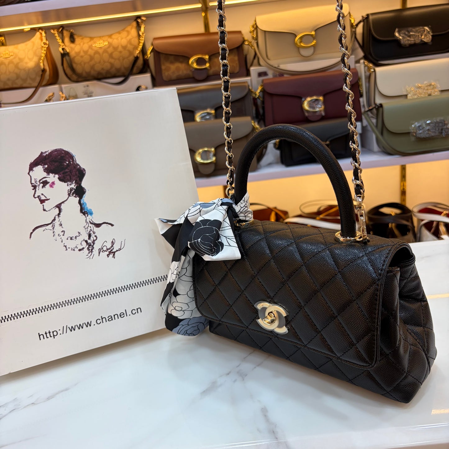 CHNL Coco Handle Flap Bag - Black
