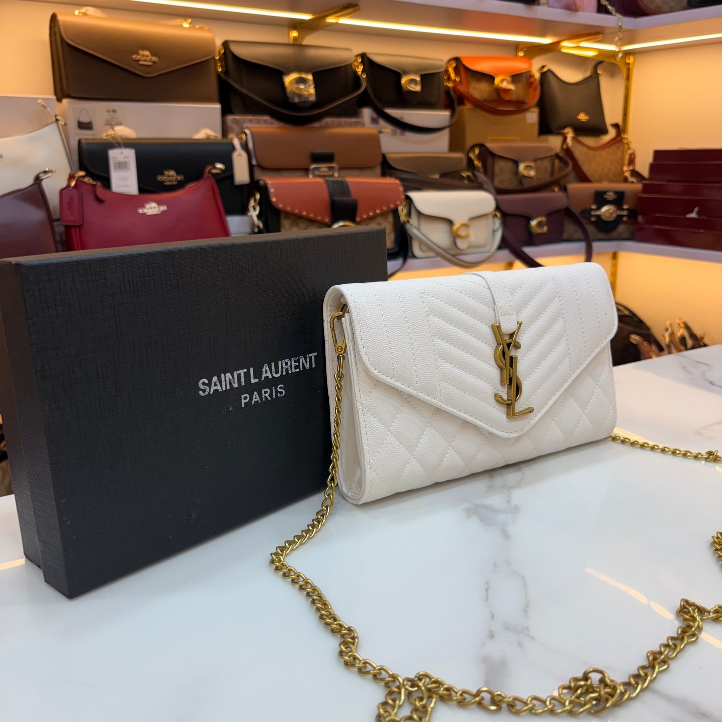 YSL Clutch Sling - White