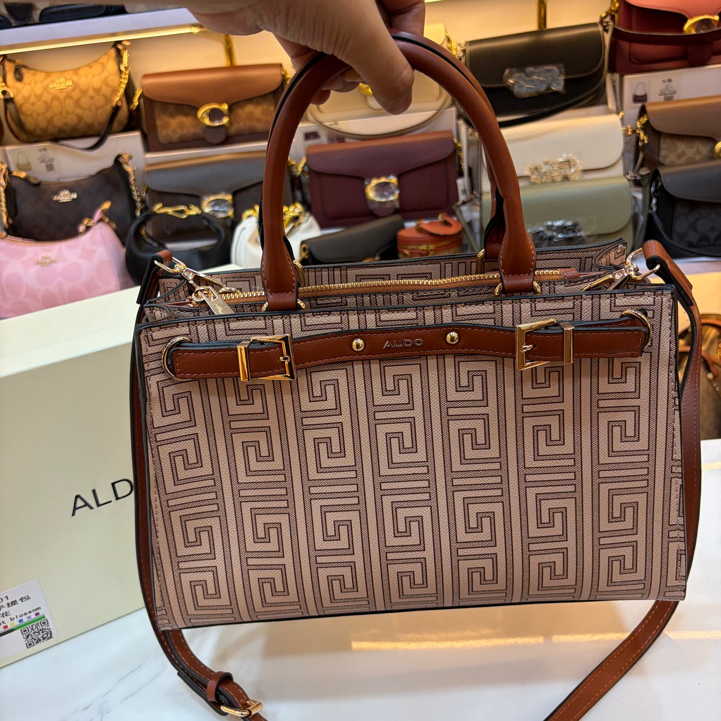 ALD Geometric Monogram Satchel - Brown