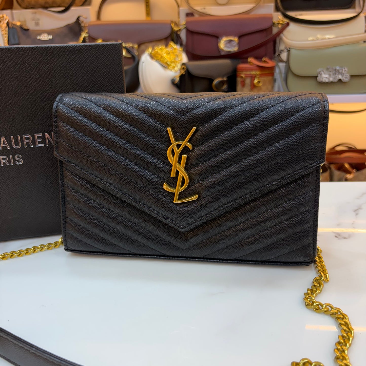 YSL Cassandre Wallet on Chain - Black