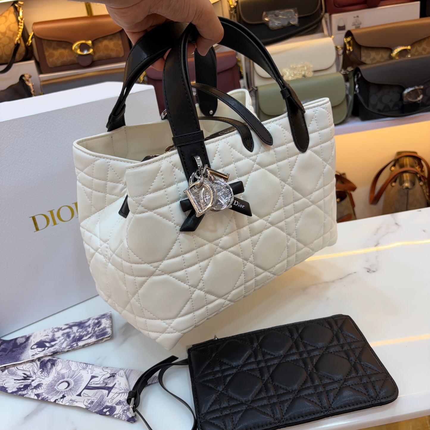 CD Toujours Vertical Tote Bag - White & Black