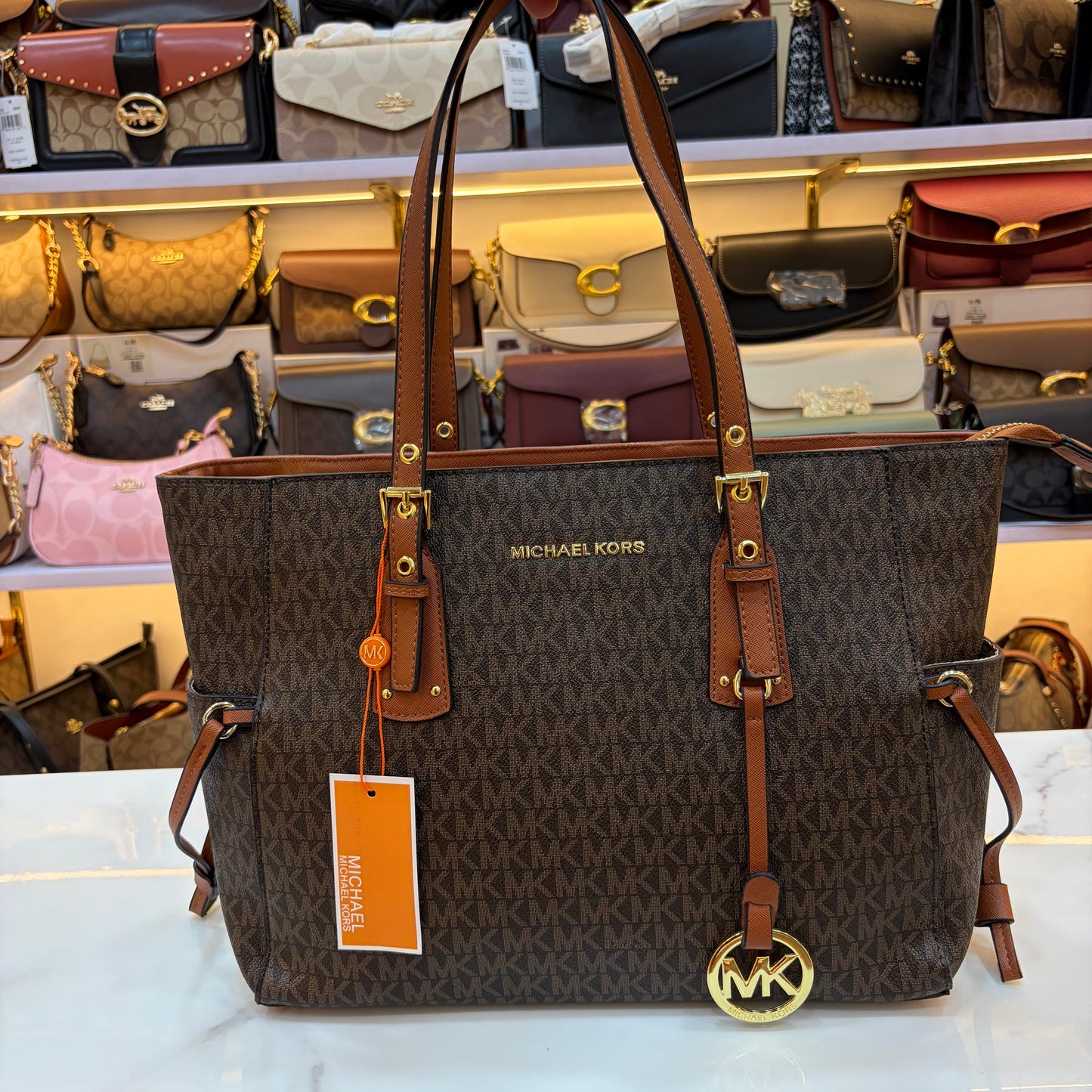MK Voyager Large Tote Bag - Dark Brown & Tan