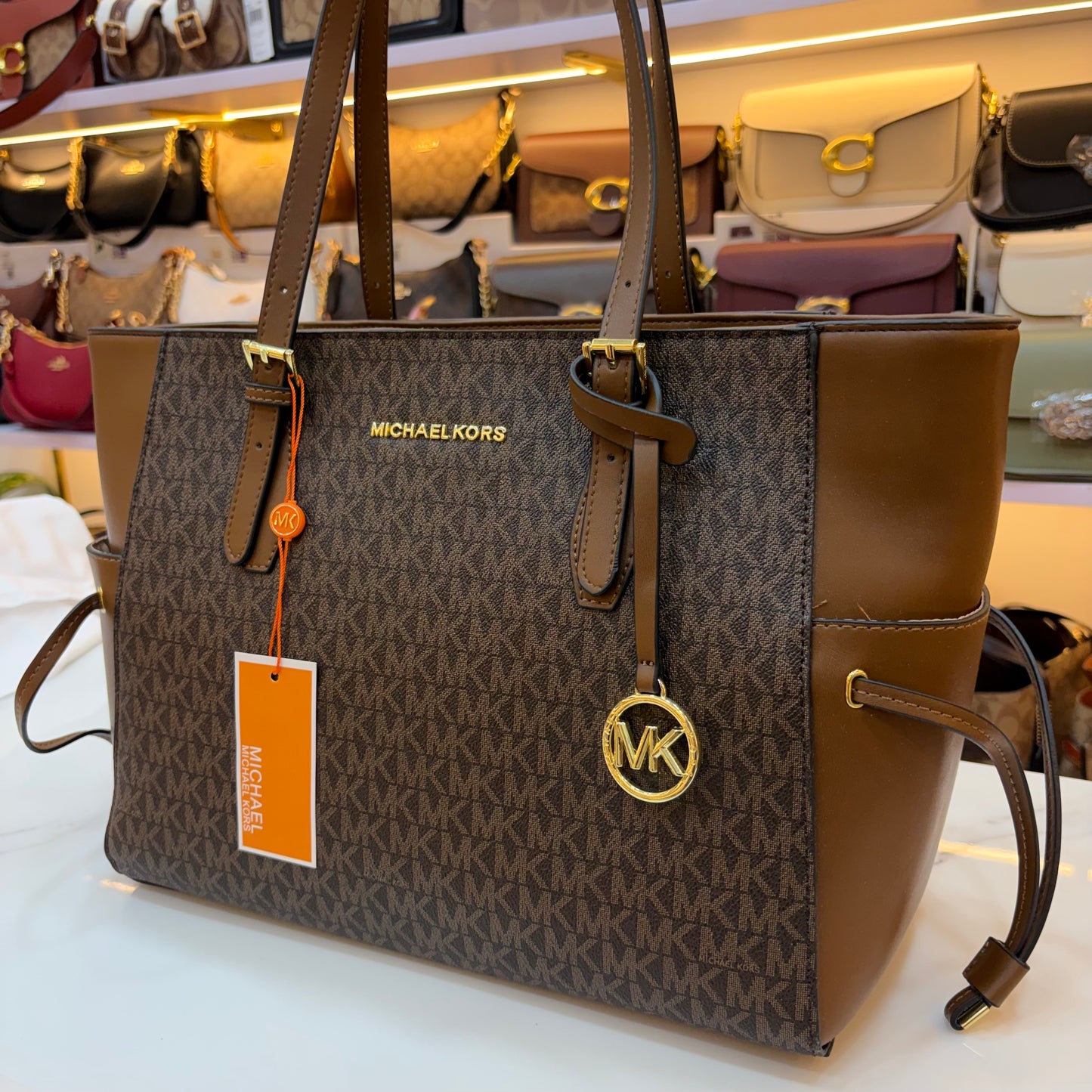 MK Gilly Large Drawstring Tote - Coffee Brown