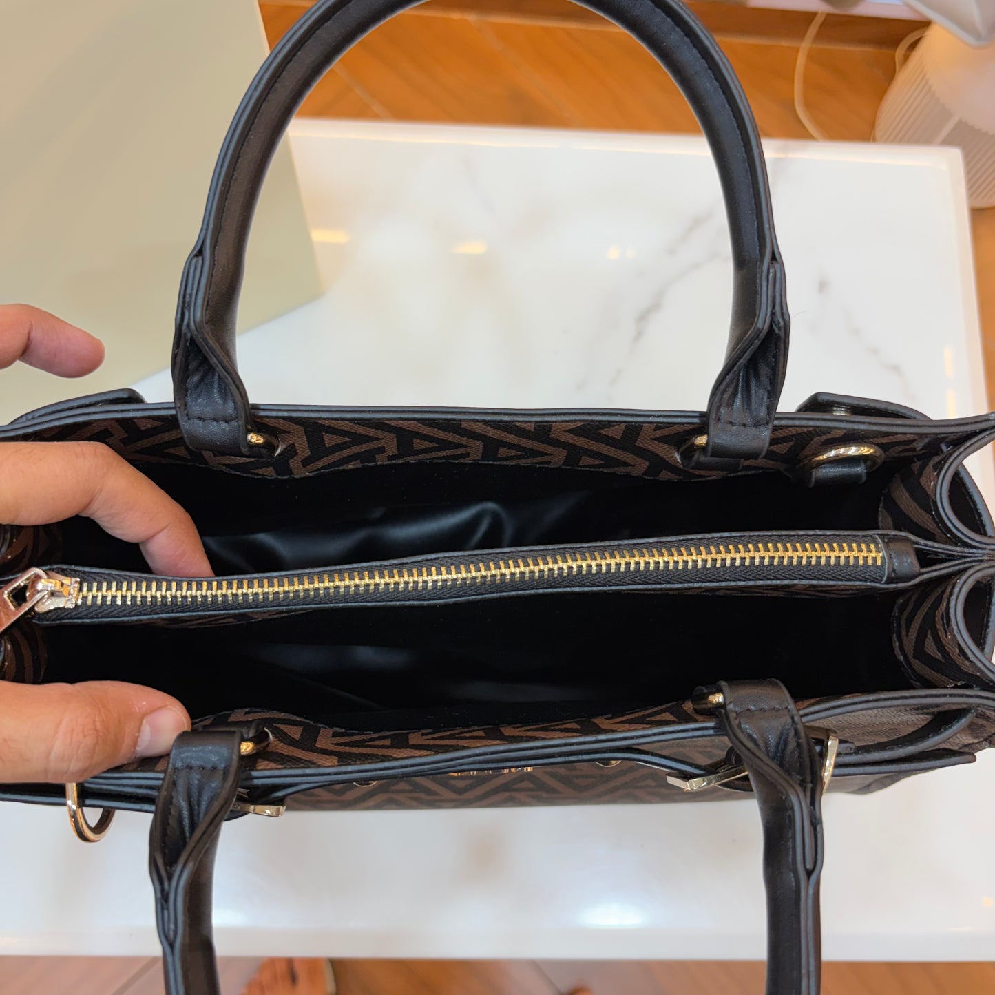 ALD Geometric Monogram Satchel - Black