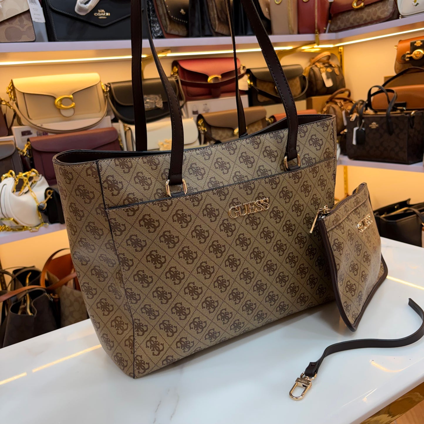 GUS Monogram Tote Bag - Beige & Coffee