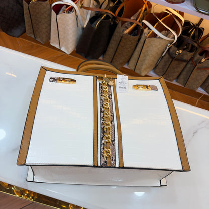 ALD Women Satchel Bag with Square Shape - White & Beige