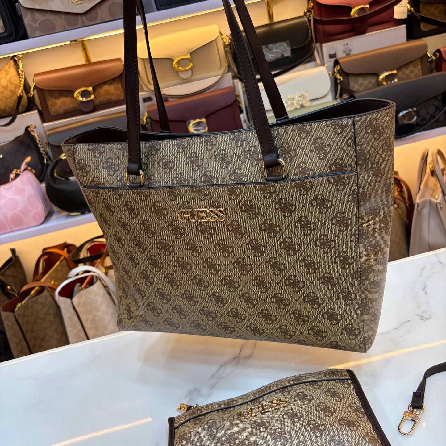 GUS Monogram Tote Bag - Beige & Coffee