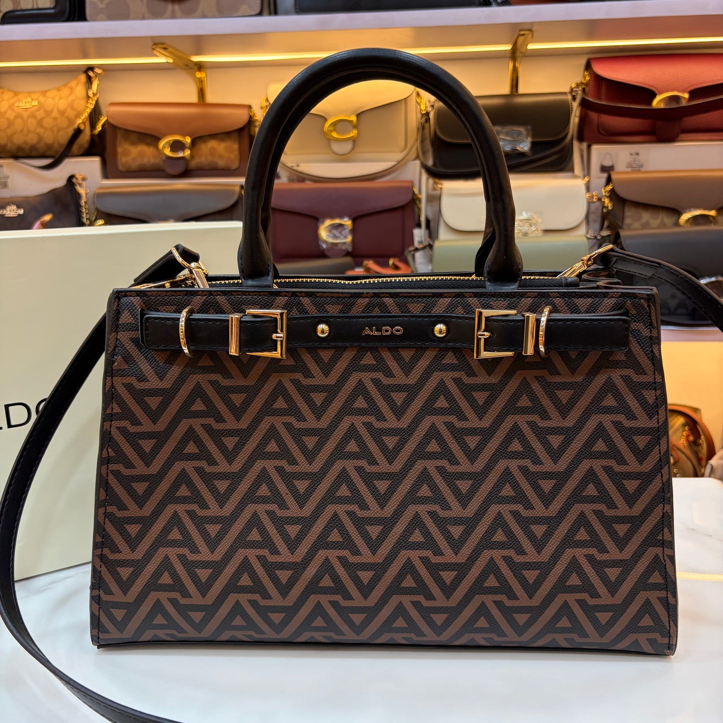 ALD Geometric Monogram Satchel - Black