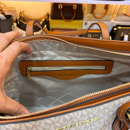 MK Gilly Large Drawstring Tote - Tan White