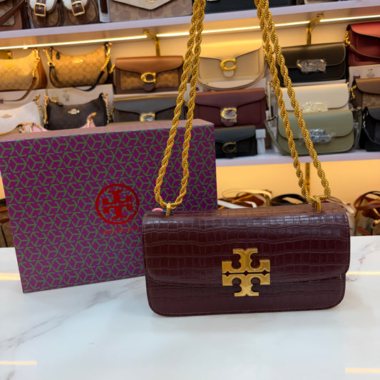 TB Eleanor Medium Croc Embossed Bag - Wine