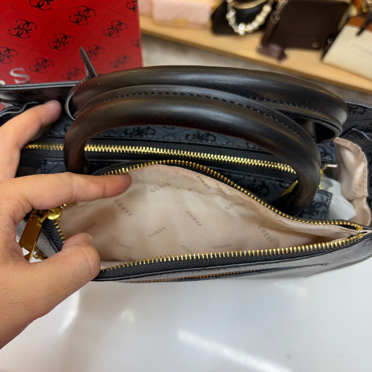 Guess Ginevra Elite Satchel - Black Monogram Print