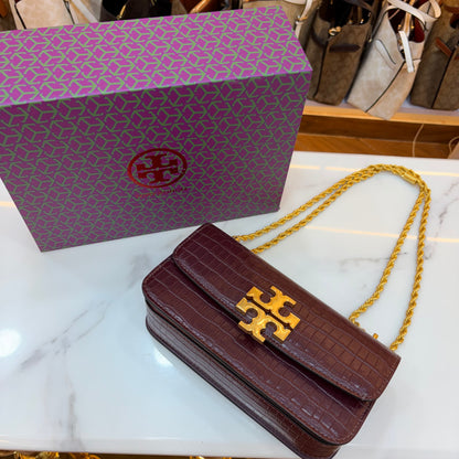 TB Eleanor Medium Croc Embossed Bag - Wine