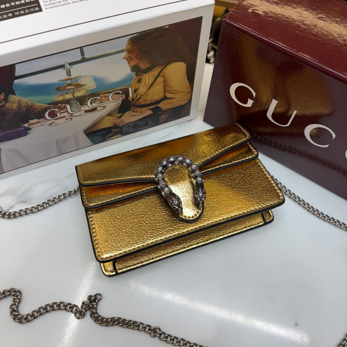 GG Diana Crossbody Bag (Double Box Packaging) - Metallic Gold
