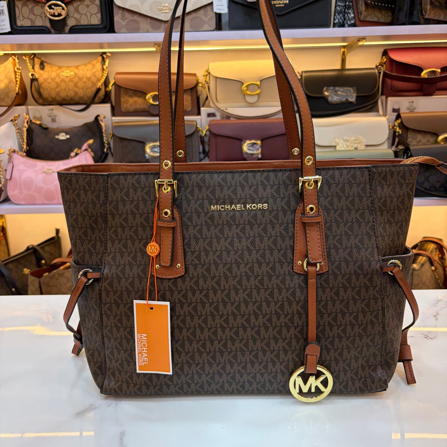 MK Voyager Large Tote Bag - Dark Brown & Tan